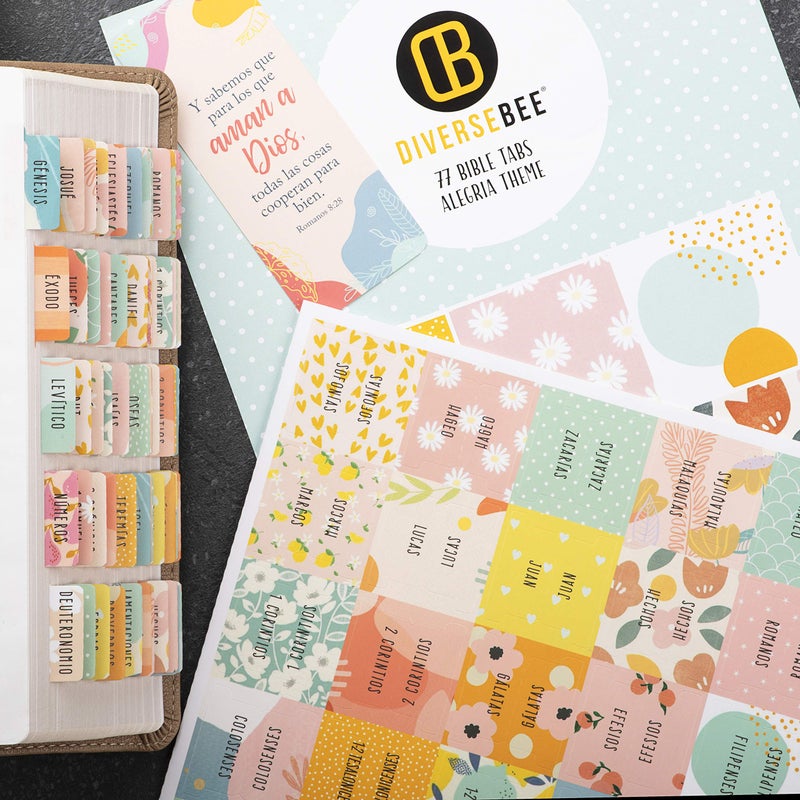 DiverseBee Spanish Bible Tabs (Large Print, Easy to Read), Bible Journaling Book Tabs, Christian Gift, 66 Bible Tabs Old and New Testament, Includes Catholic Books and 9 Blank Tabs - Alegria Theme - Image 3